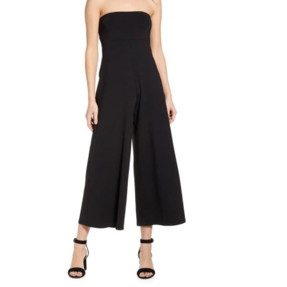 Zara Black Strapless Cropped Wide Leg Jumpsuit
